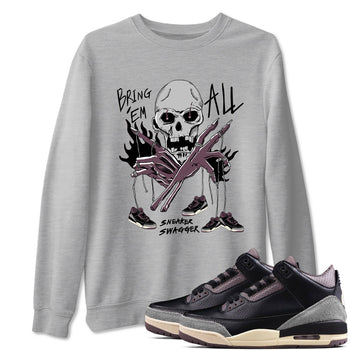 AJ3 A Ma Maniere x Black shirts to match jordans Bring 'Em All unique Halloween sneaker tee A Ma Maniere x Air Jordan 3 _lack SNRT Sneaker Tees streetwear brand Heather Grey 1 unisex cotton tee