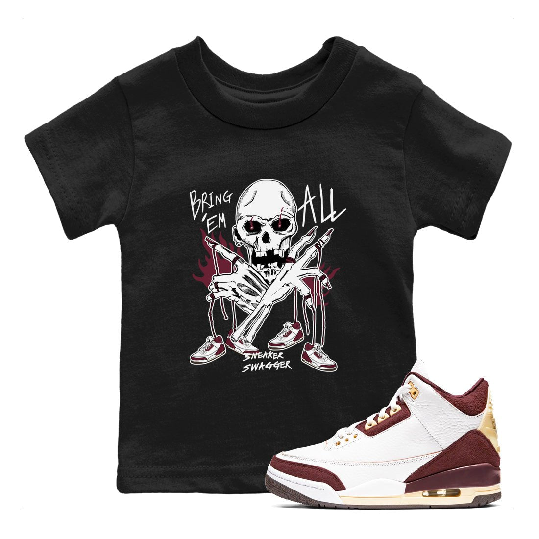 3s A Ma Maniere x Burgundy Crush shirts to match jordans Bring 'Em All sneaker match teesA Ma Maniére x Air Jordan 3 "Burgundy Crush" SNRT Sneaker Tees streetwear brand Baby and Youth Black 1 cotton tee