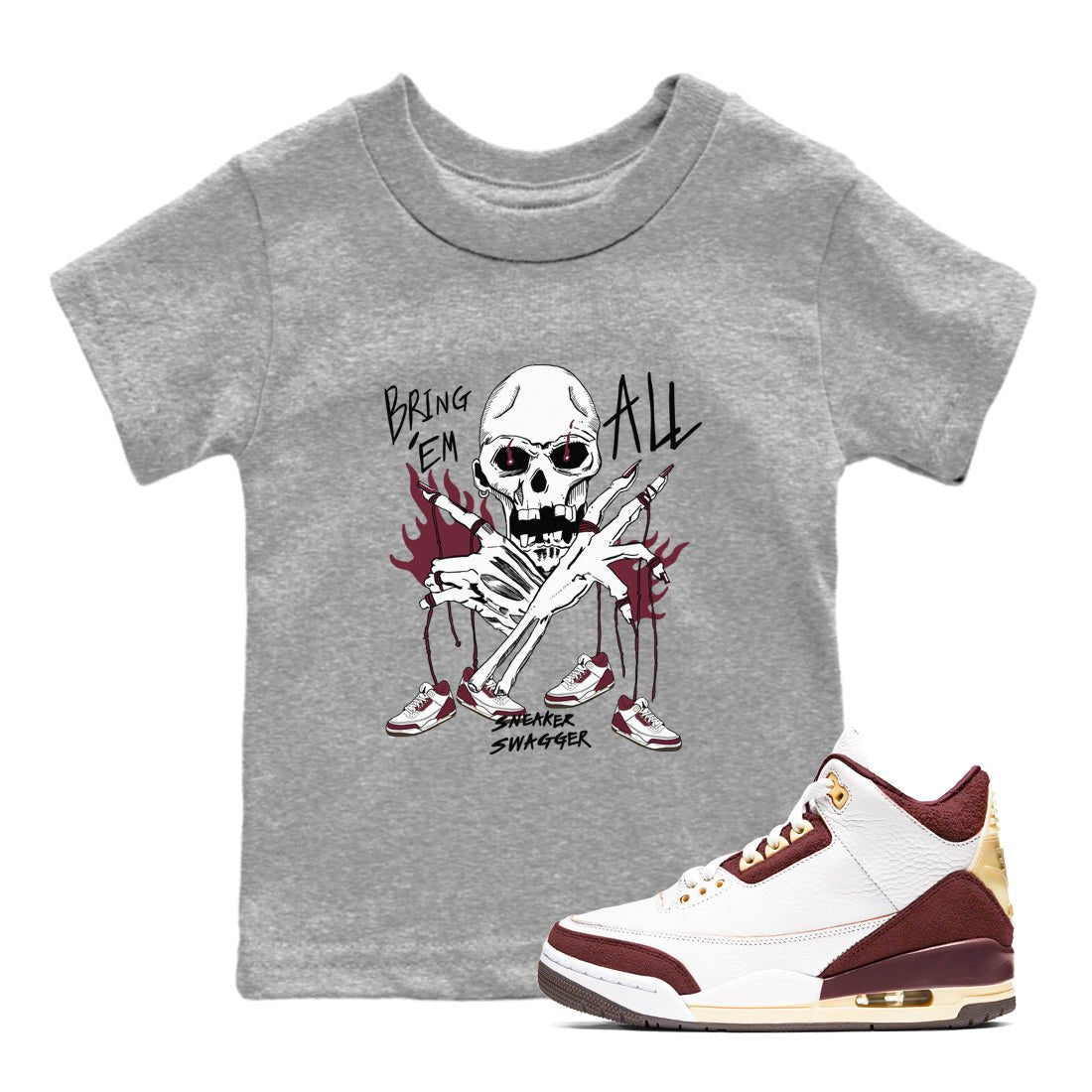 3s A Ma Maniere x Burgundy Crush shirts to match jordans Bring 'Em All sneaker match teesA Ma Maniére x Air Jordan 3 "Burgundy Crush" SNRT Sneaker Tees streetwear brand Baby and Youth Heather Grey 1 cotton tee