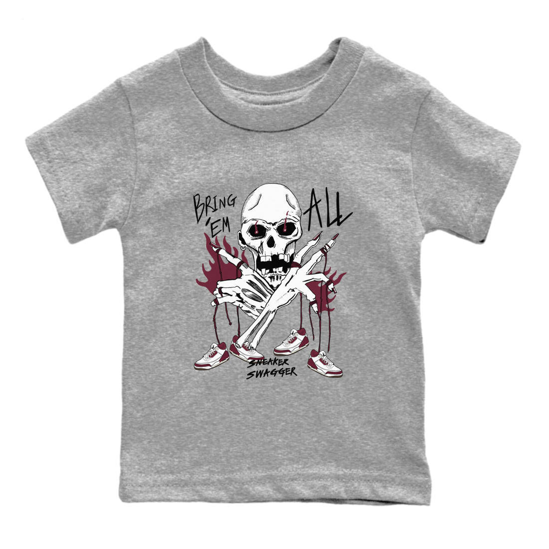 3s A Ma Maniere x Burgundy Crush shirts to match jordans Bring 'Em All sneaker match teesA Ma Maniére x Air Jordan 3 "Burgundy Crush" SNRT Sneaker Tees streetwear brand Baby and Youth Heather Grey 2 cotton tee