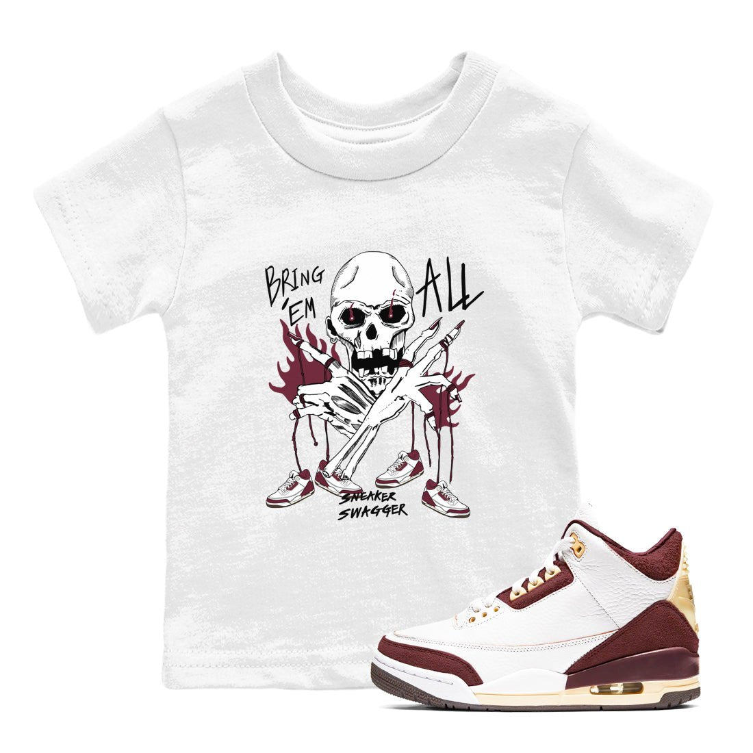 3s A Ma Maniere x Burgundy Crush shirts to match jordans Bring 'Em All sneaker match teesA Ma Maniére x Air Jordan 3 "Burgundy Crush" SNRT Sneaker Tees streetwear brand Baby and Youth White 1 cotton tee