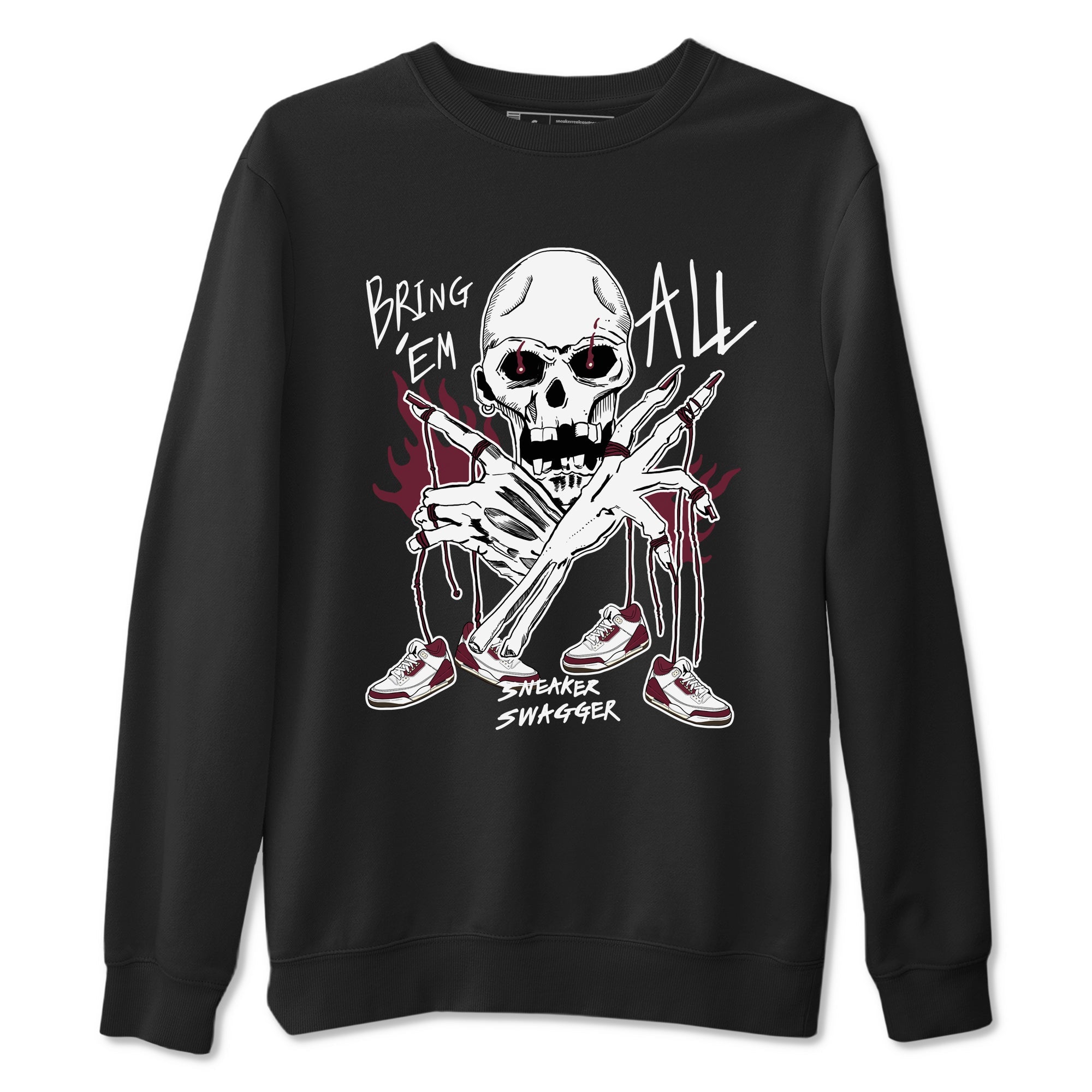 3s A Ma Maniere x Burgundy Crush shirts to match jordans Bring 'Em All sneaker match teesA Ma Maniére x Air Jordan 3 "Burgundy Crush" SNRT Sneaker Tees streetwear brand Black 2 unisex cotton tee