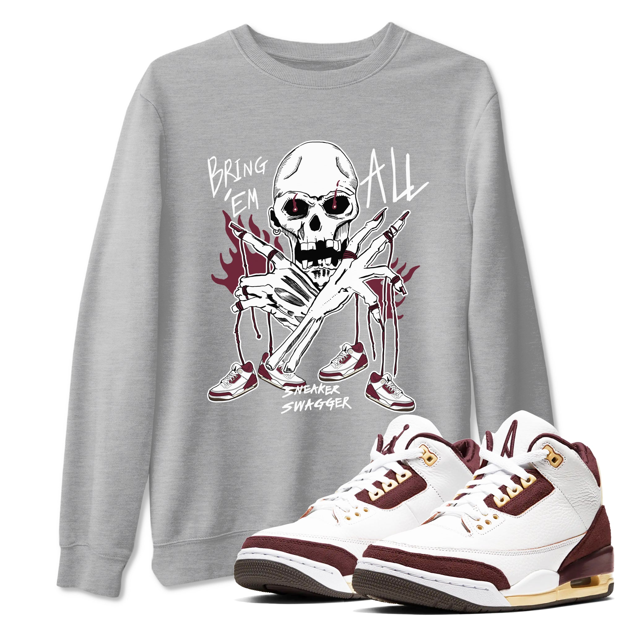 3s A Ma Maniere x Burgundy Crush shirts to match jordans Bring 'Em All sneaker match teesA Ma Maniére x Air Jordan 3 "Burgundy Crush" SNRT Sneaker Tees streetwear brand Heather Grey 1 unisex cotton tee
