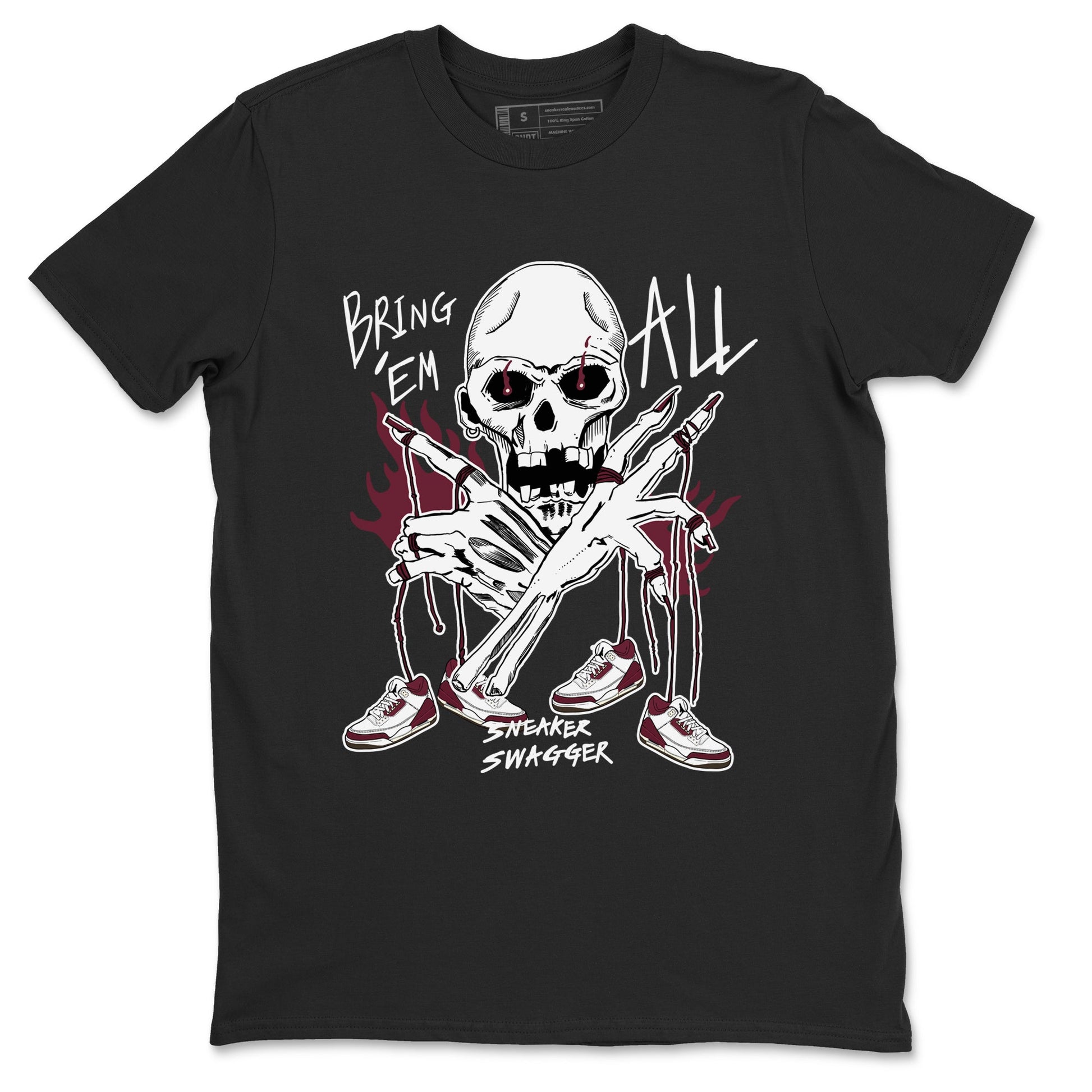 3s A Ma Maniere x Burgundy Crush shirts to match jordans Bring 'Em All sneaker match teesA Ma Maniére x Air Jordan 3 "Burgundy Crush" SNRT Sneaker Tees streetwear brand Black 2 unisex cotton tee