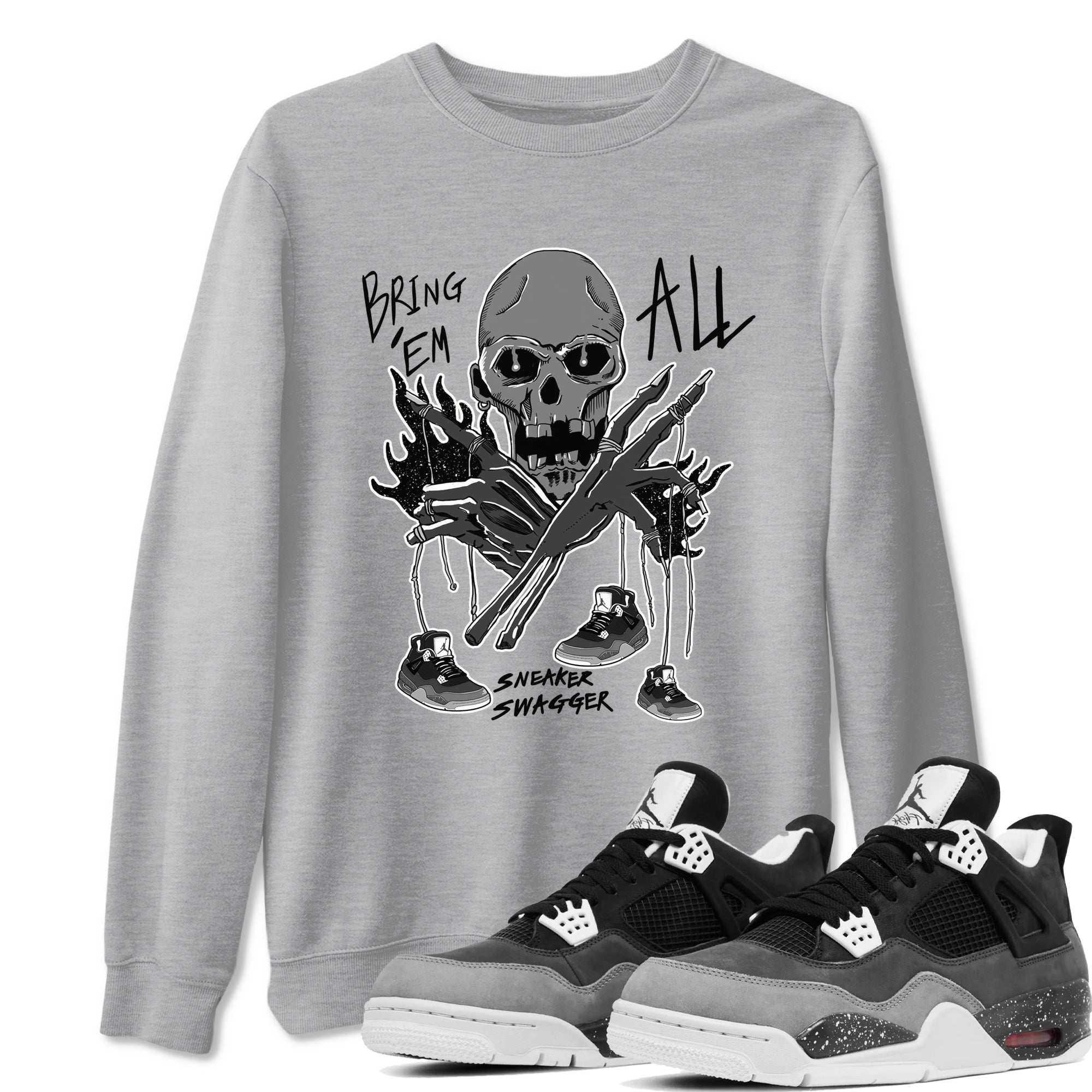 4s Fear shirts to match jordans Bring 'Em All sneaker match tees Air Jordan 4 Retro Fear match shoes to clothes SNRT Sneaker Tees unisex cotton Heather Grey 1 shirts