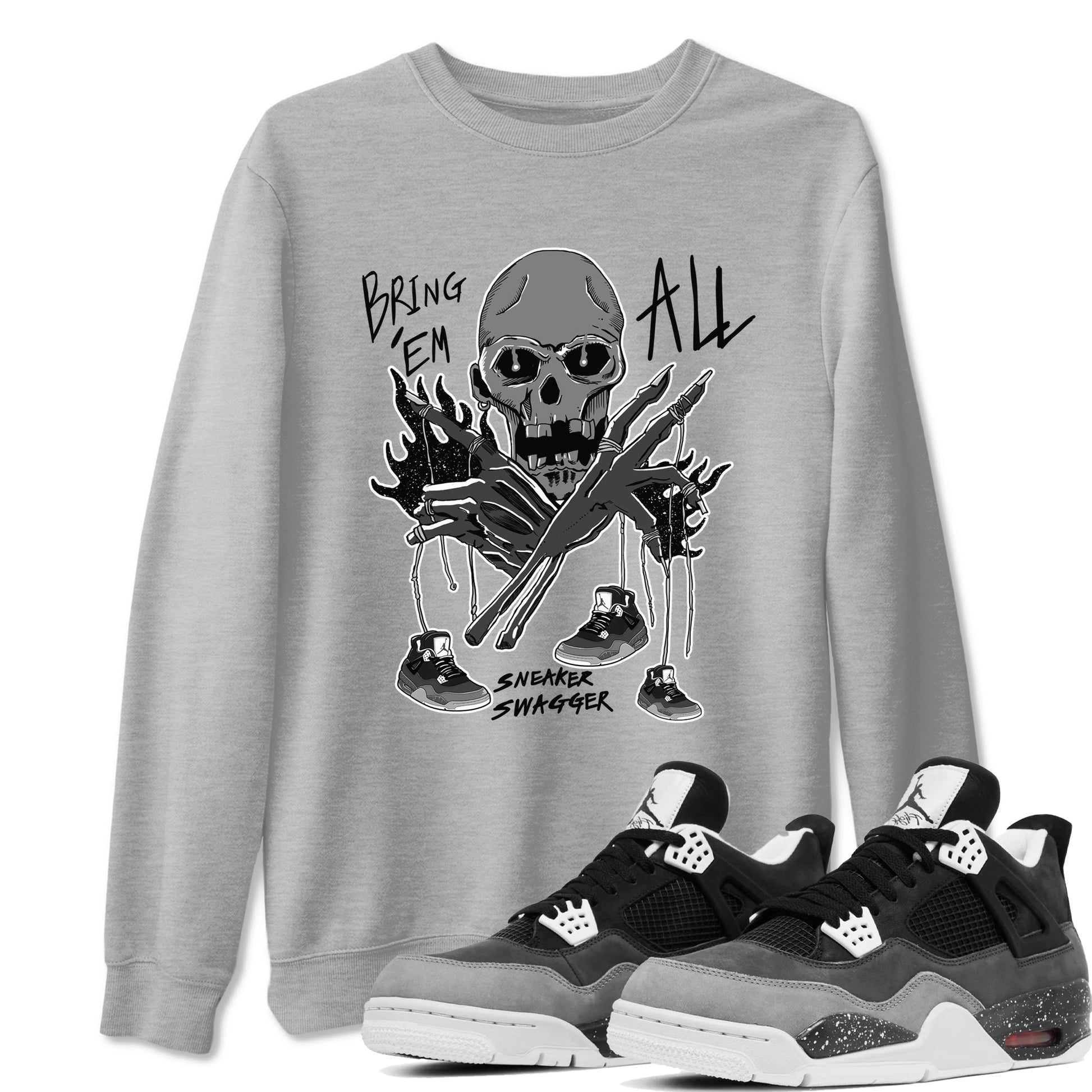 4s Fear shirts to match jordans Bring 'Em All sneaker match tees Air Jordan 4 Retro Fear match shoes to clothes SNRT Sneaker Tees unisex cotton Heather Grey 1 shirts