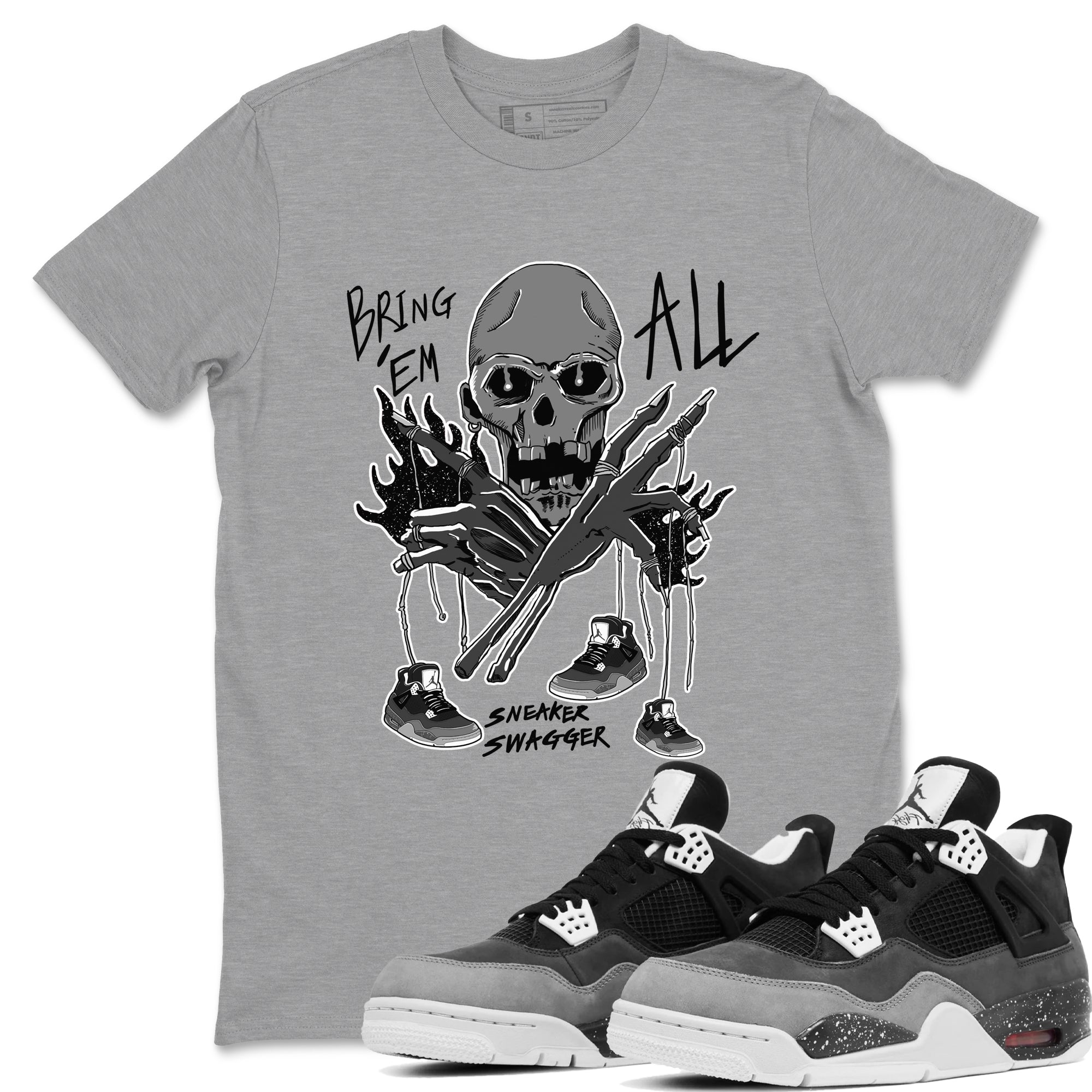 4s Fear shirts to match jordans Bring 'Em All sneaker match tees Air Jordan 4 Retro Fear match shoes to clothes SNRT Sneaker Tees unisex cotton Heather Grey 1 shirts