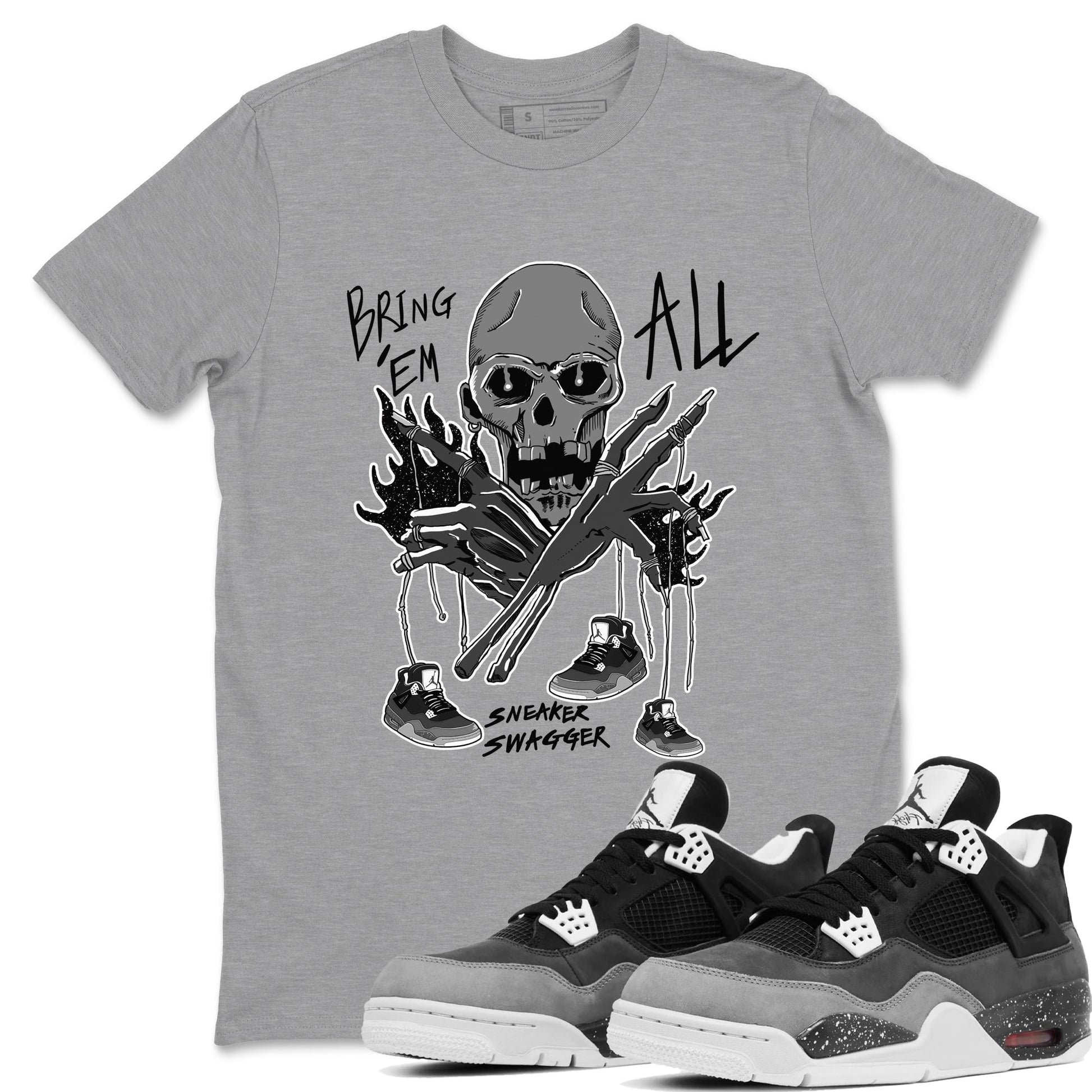 4s Fear shirts to match jordans Bring 'Em All sneaker match tees Air Jordan 4 Retro Fear match shoes to clothes SNRT Sneaker Tees unisex cotton Heather Grey 1 shirts