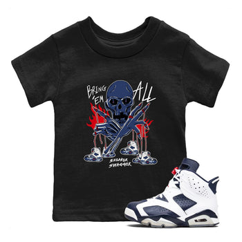 AJ6 White And Midnight Navy shirts to match jordans Bring 'Em All unique Halloween sneaker tee Air Jordan 6 Olympic SNRT Sneaker Tees streetwear brand Baby and Youth Black 1 cotton tee