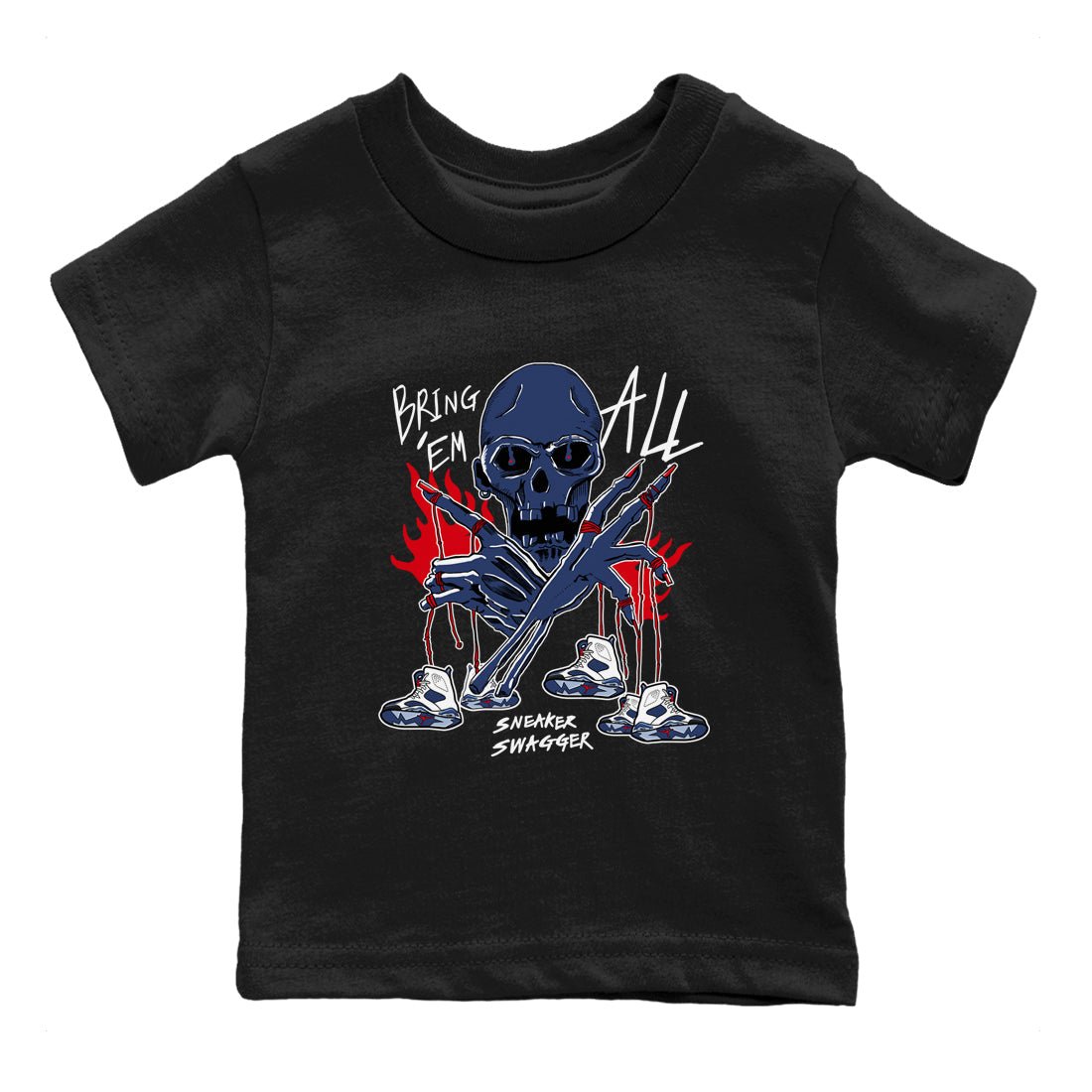 AJ6 White And Midnight Navy shirts to match jordans Bring 'Em All unique Halloween sneaker tee Air Jordan 6 Olympic SNRT Sneaker Tees streetwear brand Baby and Youth Black 2 cotton tee