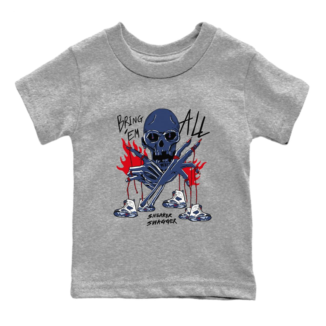 AJ6 White And Midnight Navy shirts to match jordans Bring 'Em All unique Halloween sneaker tee Air Jordan 6 Olympic SNRT Sneaker Tees streetwear brand Baby and Youth Heather Grey 2 cotton tee