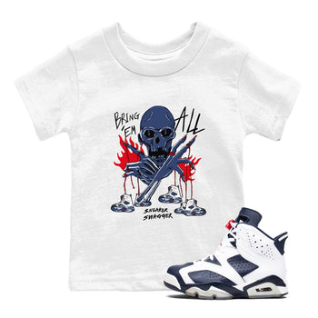 AJ6 White And Midnight Navy shirts to match jordans Bring 'Em All unique Halloween sneaker tee Air Jordan 6 Olympic SNRT Sneaker Tees streetwear brand Baby and Youth White 1 cotton tee