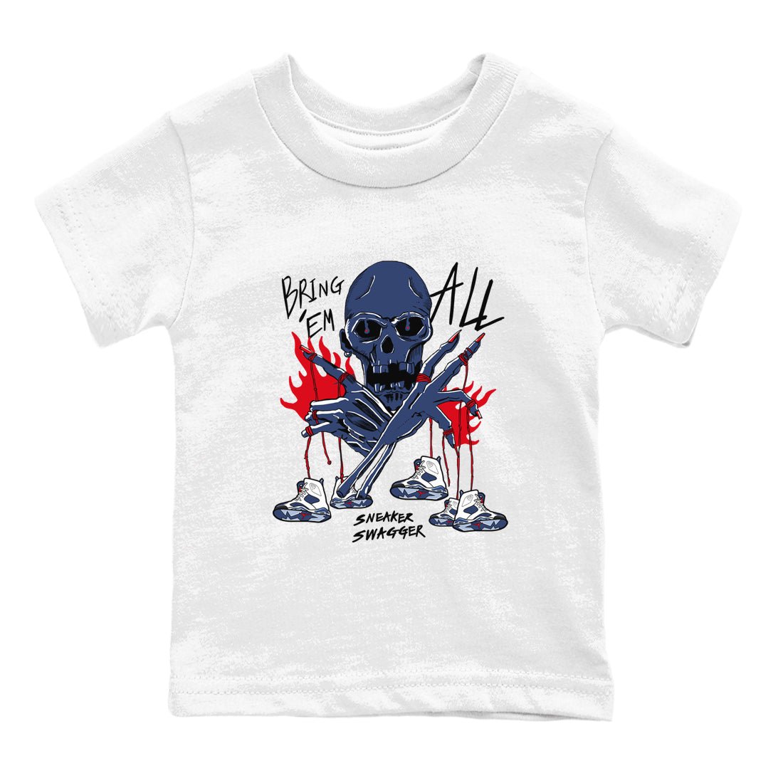 AJ6 White And Midnight Navy shirts to match jordans Bring 'Em All unique Halloween sneaker tee Air Jordan 6 Olympic SNRT Sneaker Tees streetwear brand Baby and Youth White 2 cotton tee