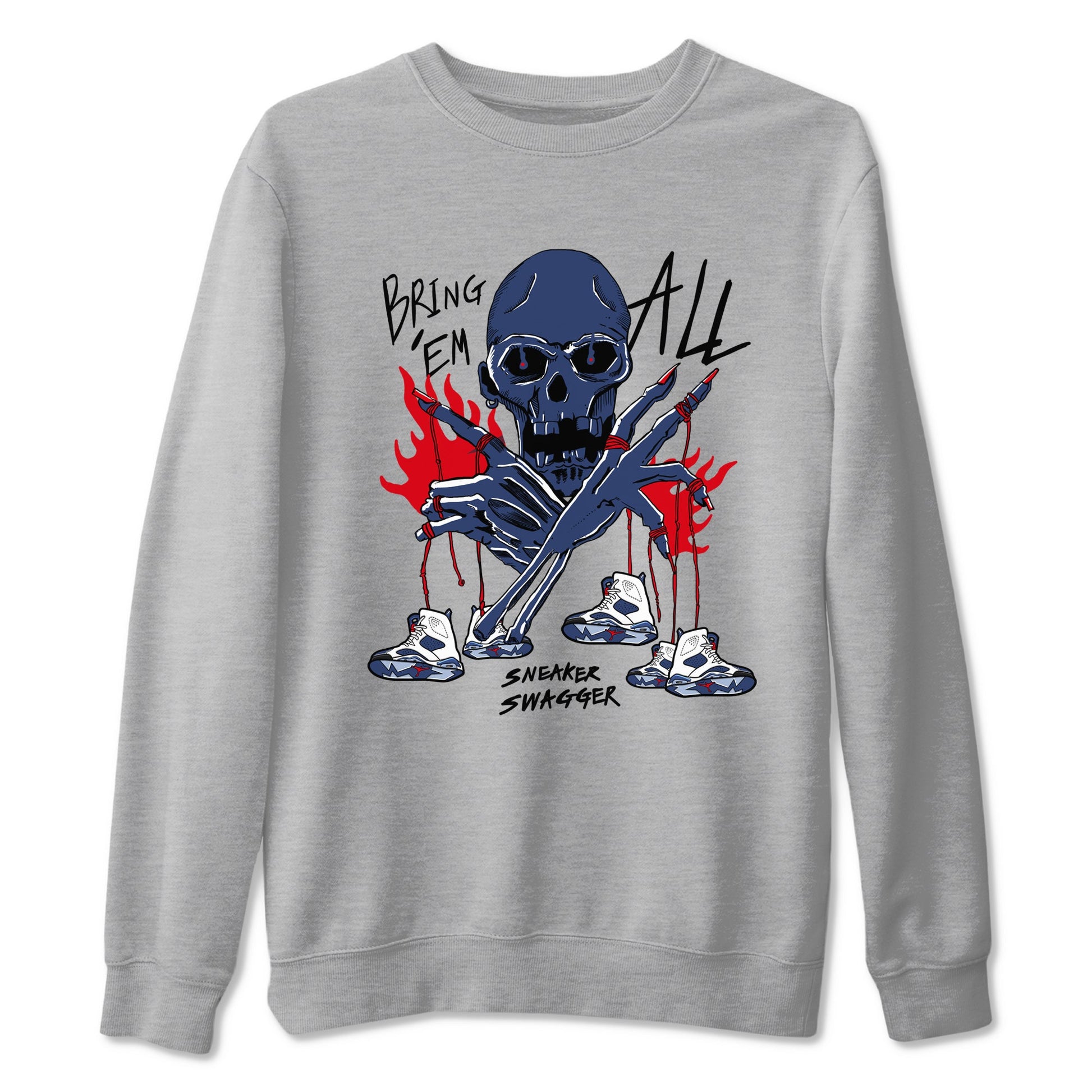AJ6 White And Midnight Navy shirts to match jordans Bring 'Em All unique Halloween sneaker tee Air Jordan 6 Olympic SNRT Sneaker Tees streetwear brand Heather Grey 2 unisex cotton tee