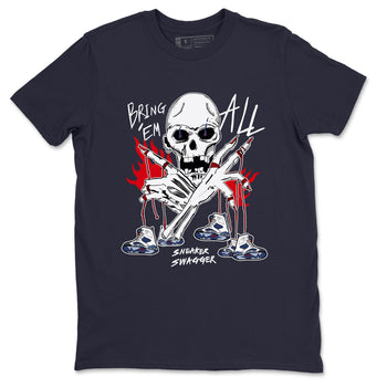 AJ6 White And Midnight Navy shirts to match jordans Bring 'Em All unique Halloween sneaker tee Air Jordan 6 Olympic SNRT Sneaker Tees streetwear brand Navy 2 unisex cotton tee