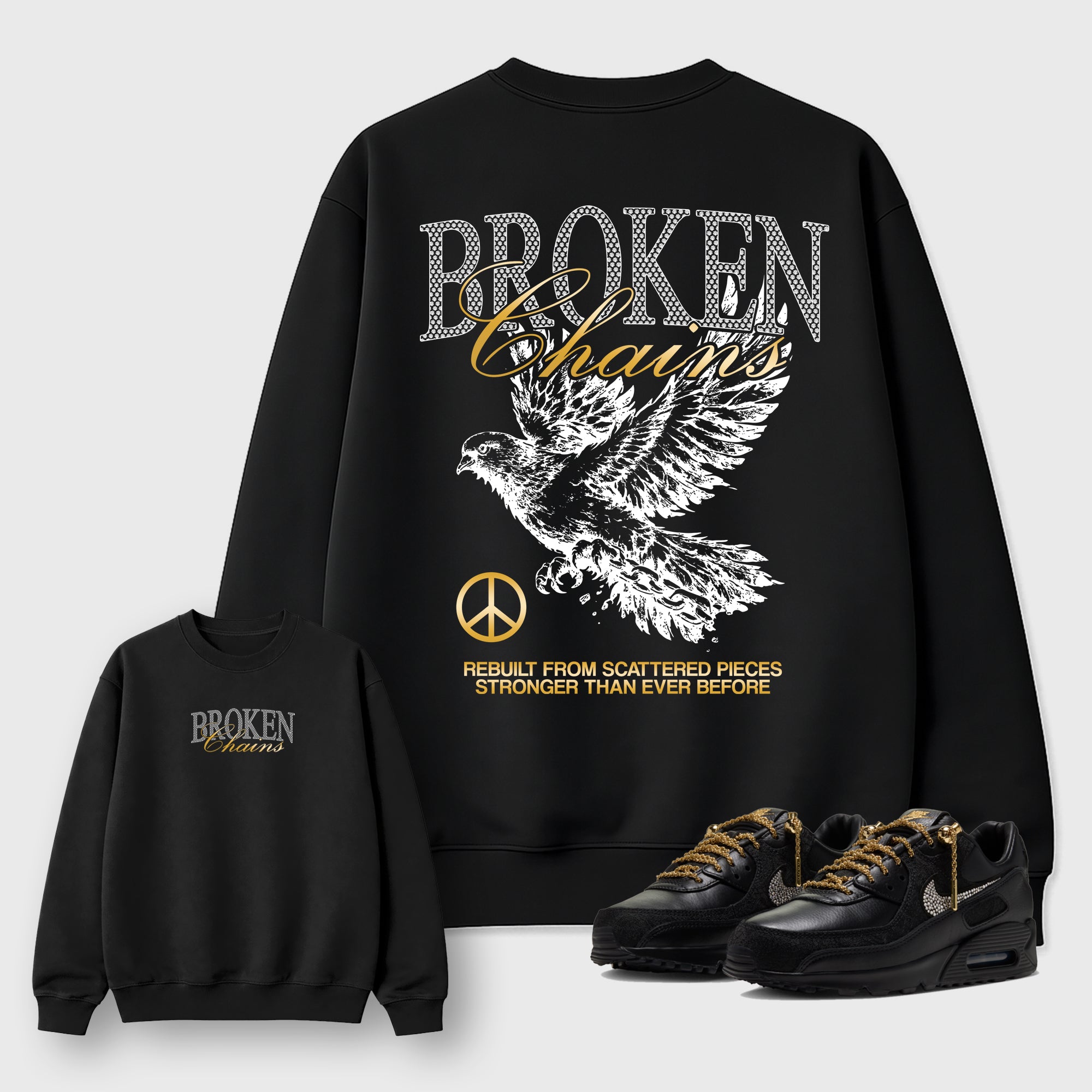 Broken Chains Graphic T-Shirt featuring original streetwear artwork designed to match the . Black Graphic Tee.