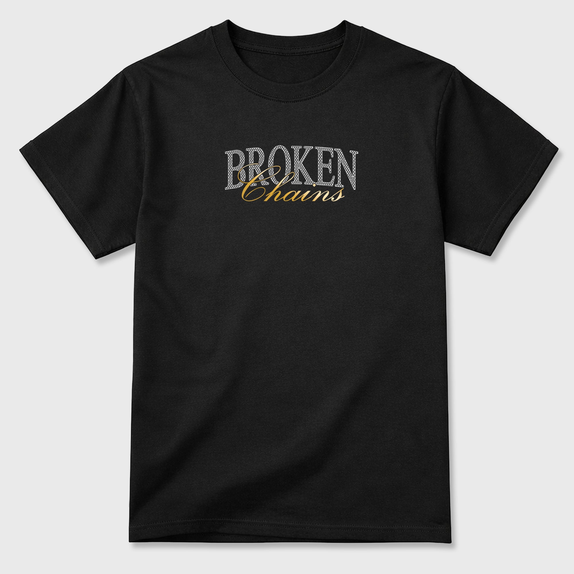 Broken Chains Graphic T-Shirt featuring original streetwear artwork designed to match the . Black Graphic T-Shirt.