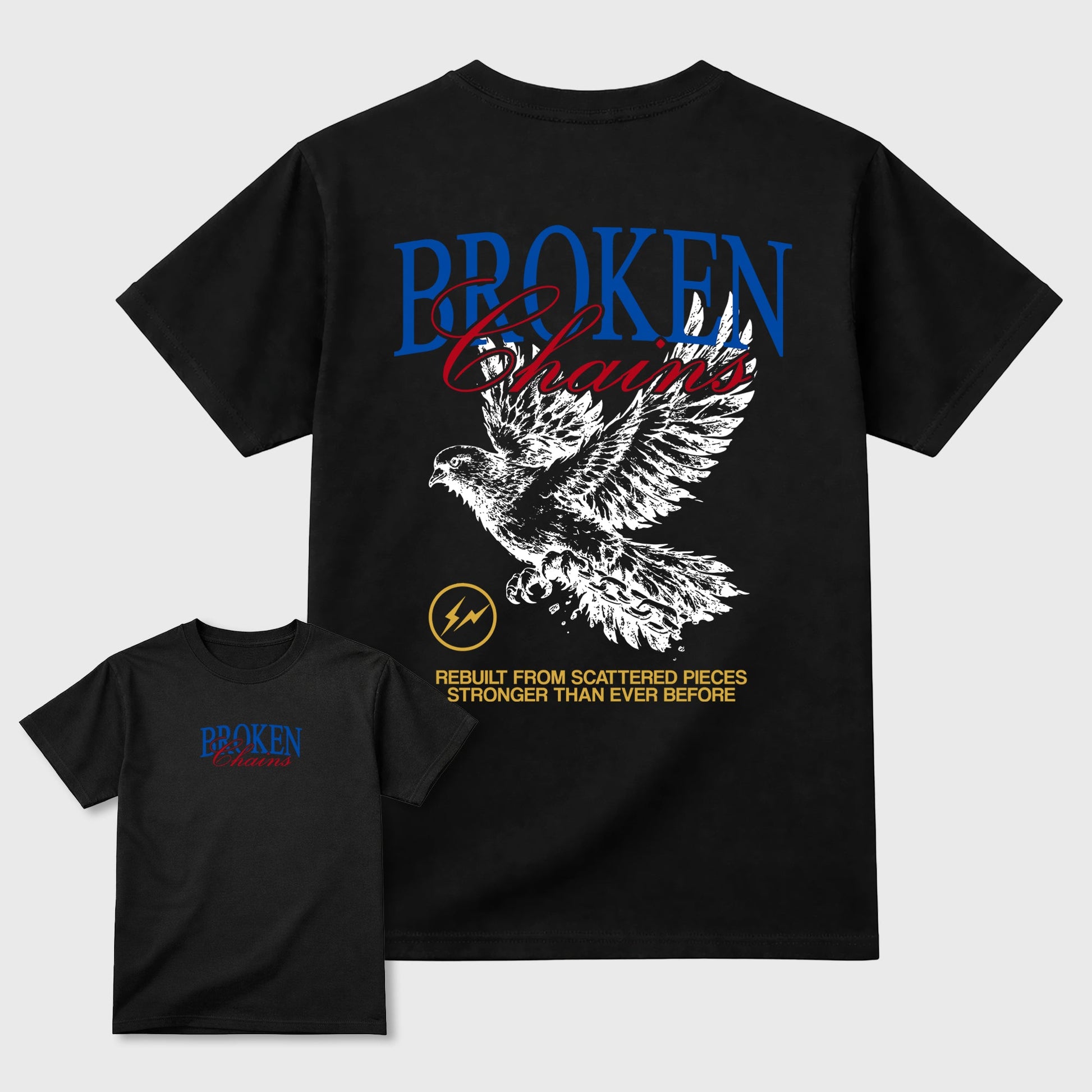 Broken Chains sneaker match t-shirt styled to complete your fit with the Air Jordan 1 Union x Fragment sneakers, shown in Black.
