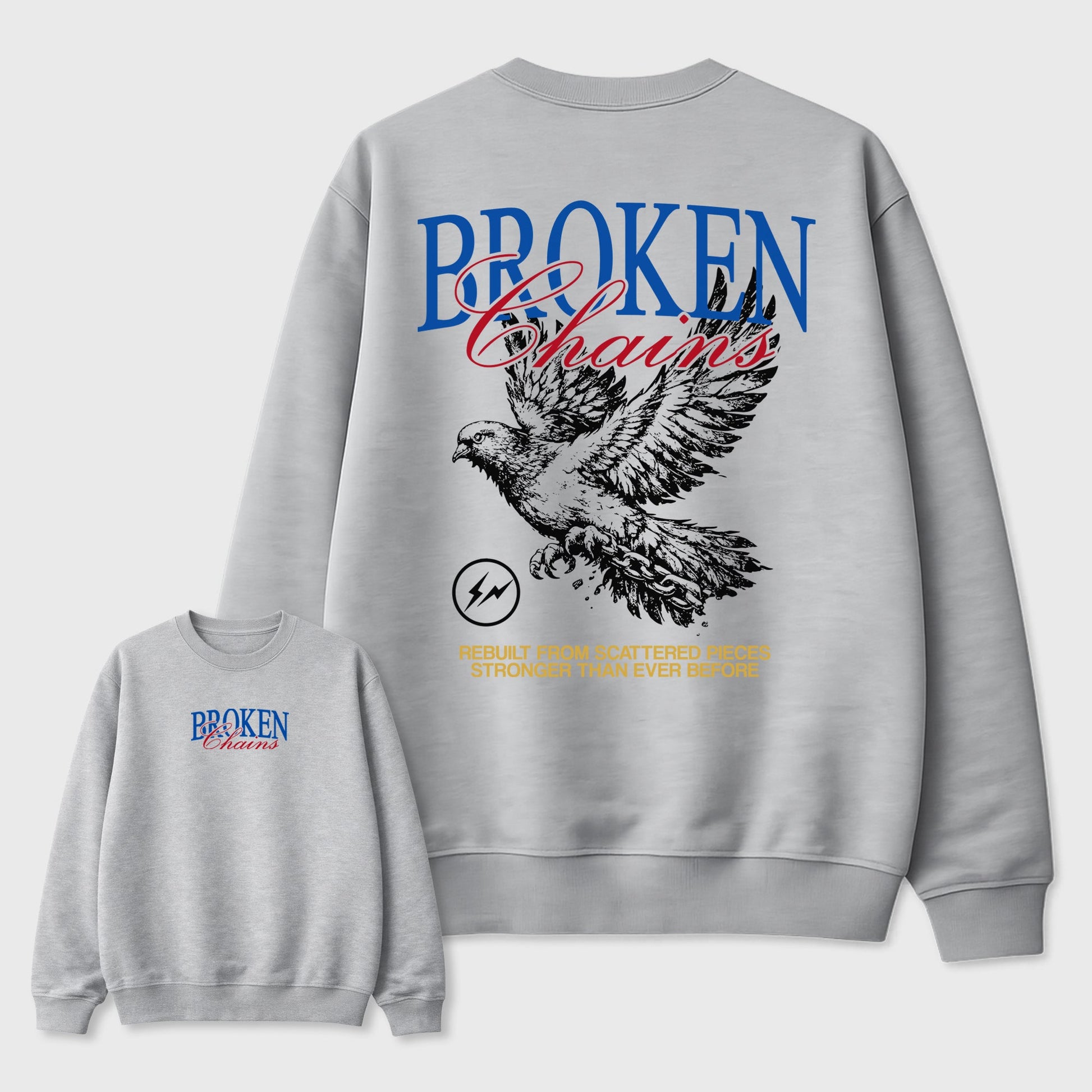 Broken Chains sneaker match t-shirt styled to complete your fit with the Air Jordan 1 Union x Fragment sneakers, shown in Heather Grey.