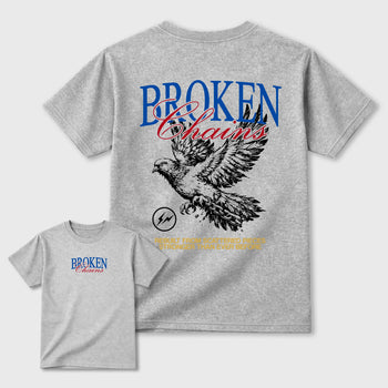 Broken Chains sneaker match t-shirt styled to complete your fit with the Air Jordan 1 Union x Fragment sneakers, shown in Heather Grey.