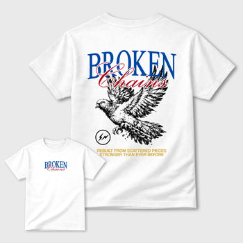 Broken Chains sneaker match t-shirt styled to complete your fit with the Air Jordan 1 Union x Fragment sneakers, shown in White.