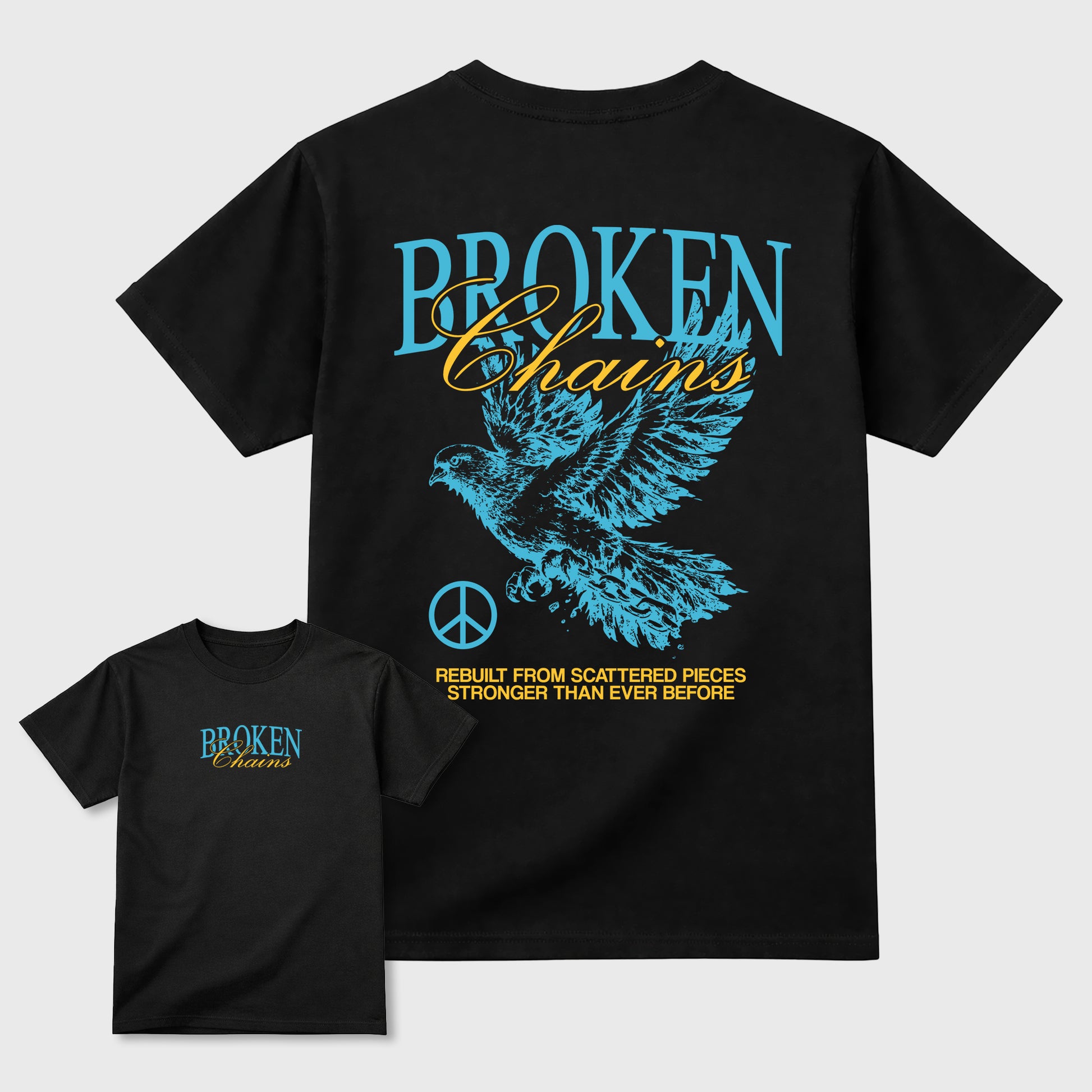 Broken Chains sneaker match t-shirt styled to complete your fit with the Air Jordan 11 Gamma sneakers, Front and Back Graphic Tee