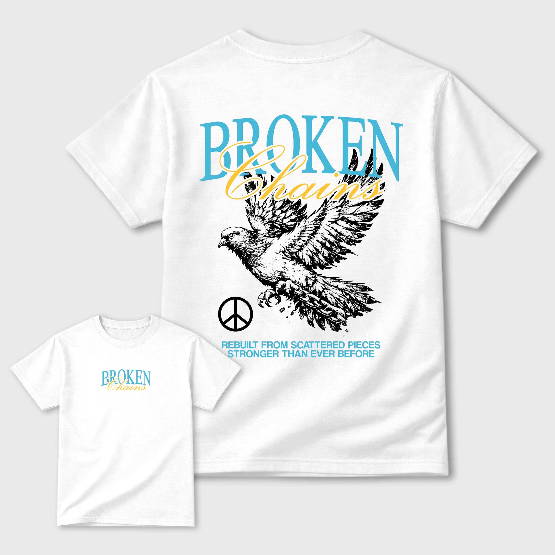 Broken Chains sneaker match t-shirt styled to complete your fit with the Air Jordan 11 Gamma sneakers, Front and Back Graphic Tee