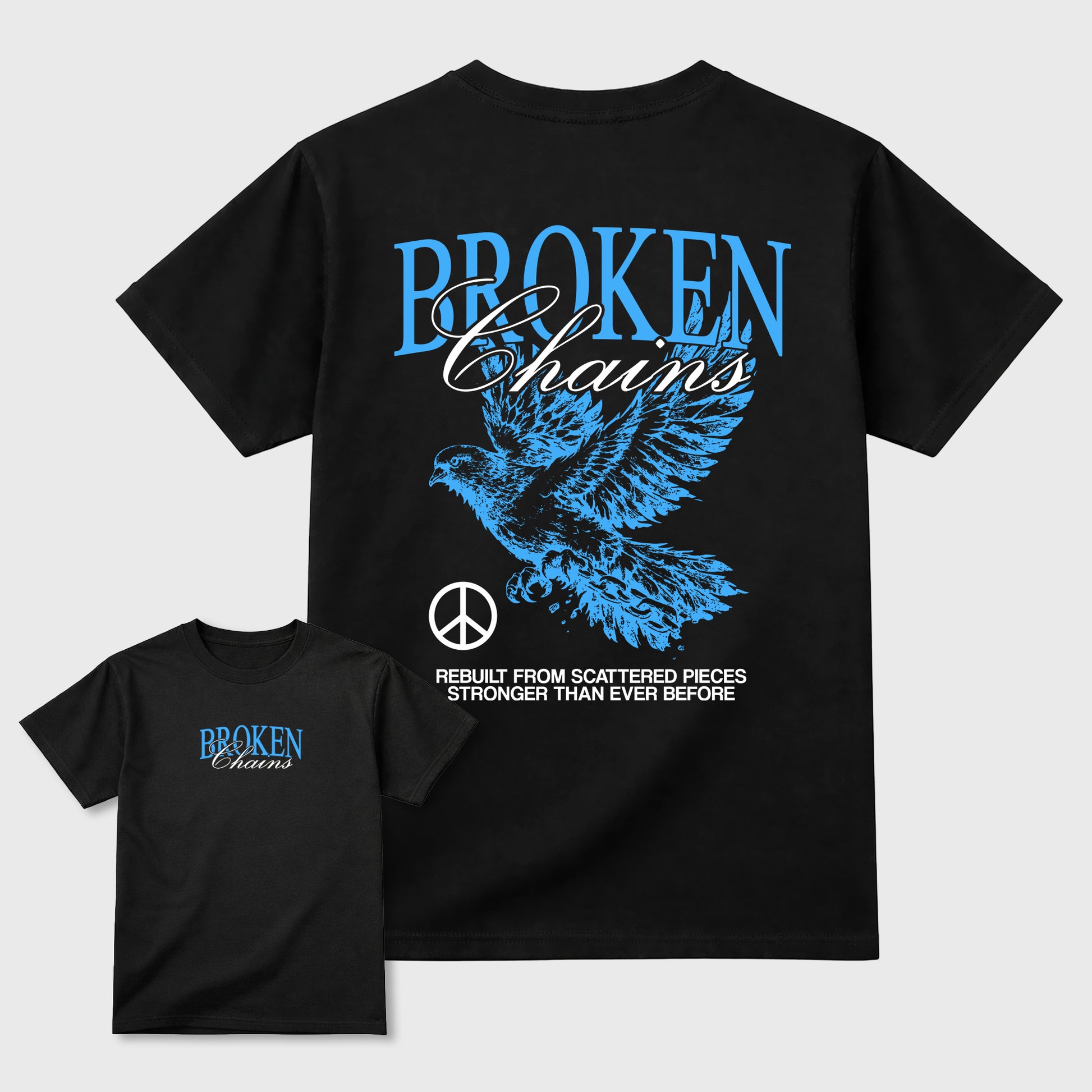 Broken Chains sneaker match t-shirt styled to complete your fit with the sneakers, front and Back Graphic Tee, shown in Black.