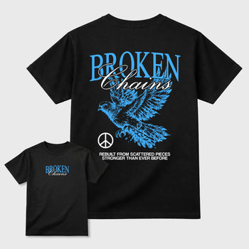 Broken Chains sneaker match t-shirt styled to complete your fit with the sneakers, front and Back Graphic Tee, shown in Black.