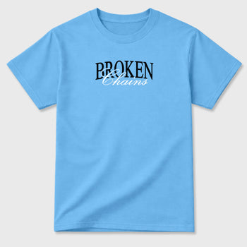 Broken Chains sneaker match t-shirt styled to complete your fit with the sneakers, front and Back Graphic Tee, shown in Carolina Blue.