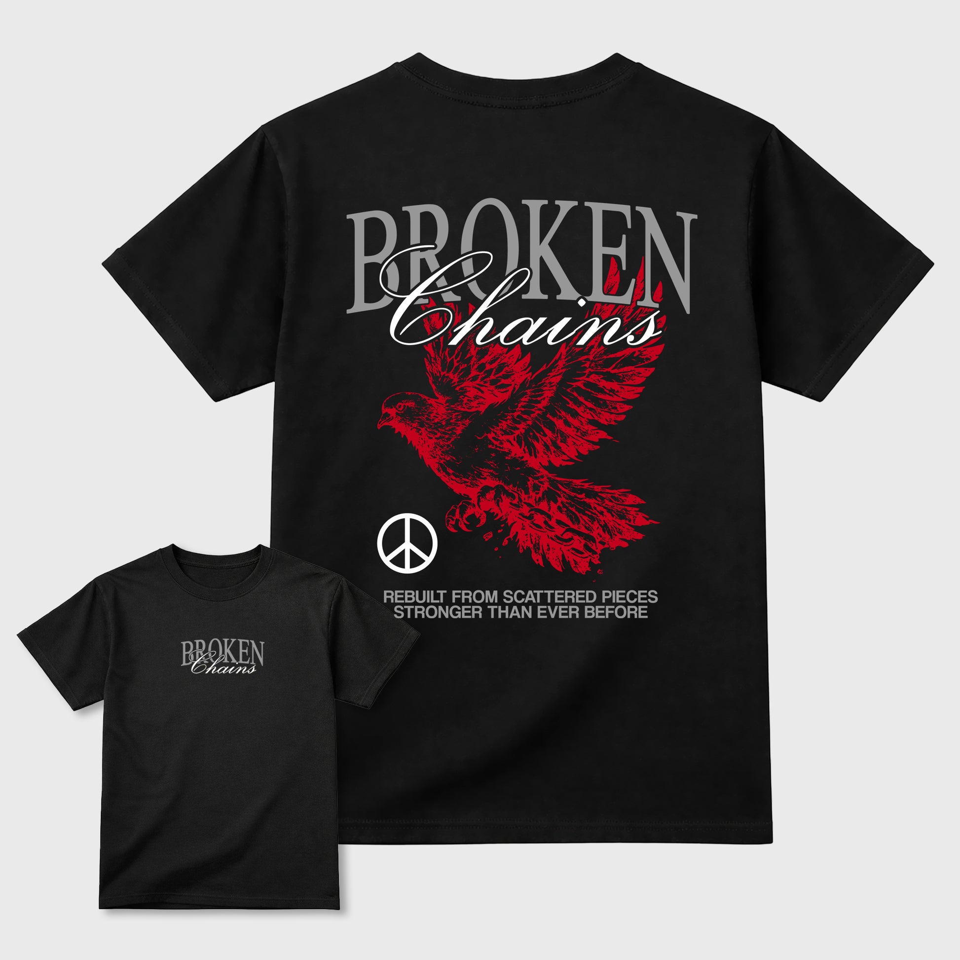 Broken Chains Graphic T-Shirt sneaker match tee designed for4s Toro Bravo, featuring coordinated color options for a perfect streetwear match. Black shirt.
