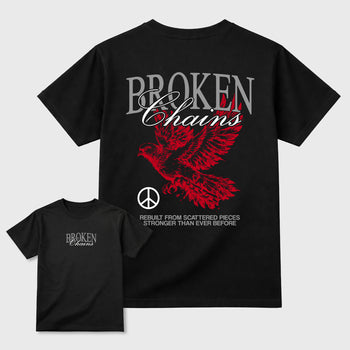 Broken Chains Graphic T-Shirt sneaker match tee designed for4s Toro Bravo, featuring coordinated color options for a perfect streetwear match. Black shirt.