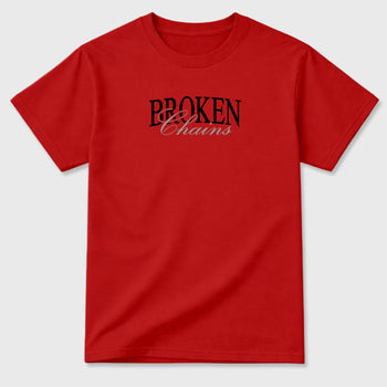 Broken Chains Graphic T-Shirt sneaker match tee designed for4s Toro Bravo, featuring coordinated color options for a perfect streetwear match. Red shirt.