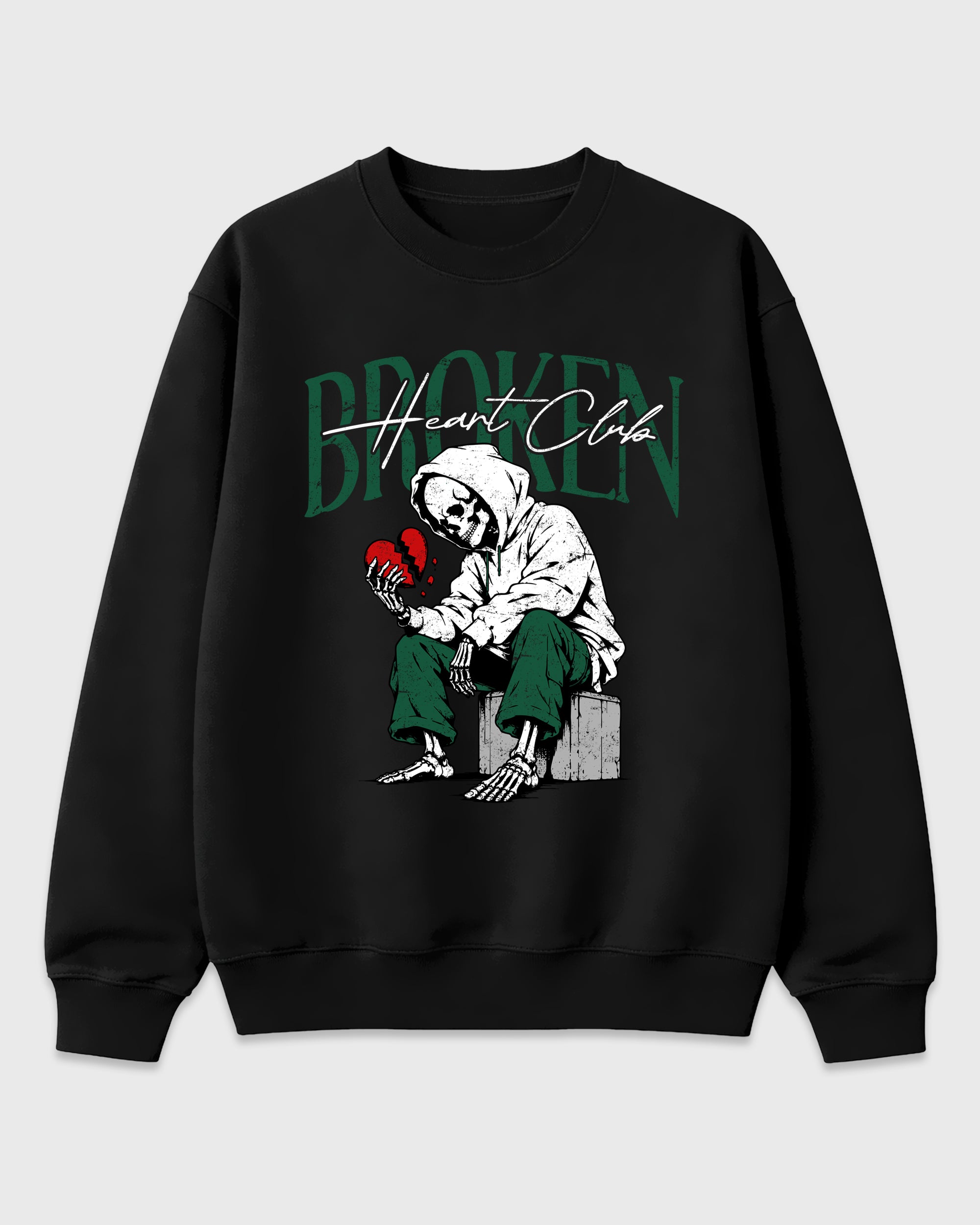 Broken Heart Club Graphic T-Shirt featuring original streetwear artwork designed to match the Air Jordan 14 Forest Green. Black 2 Graphic Tee.