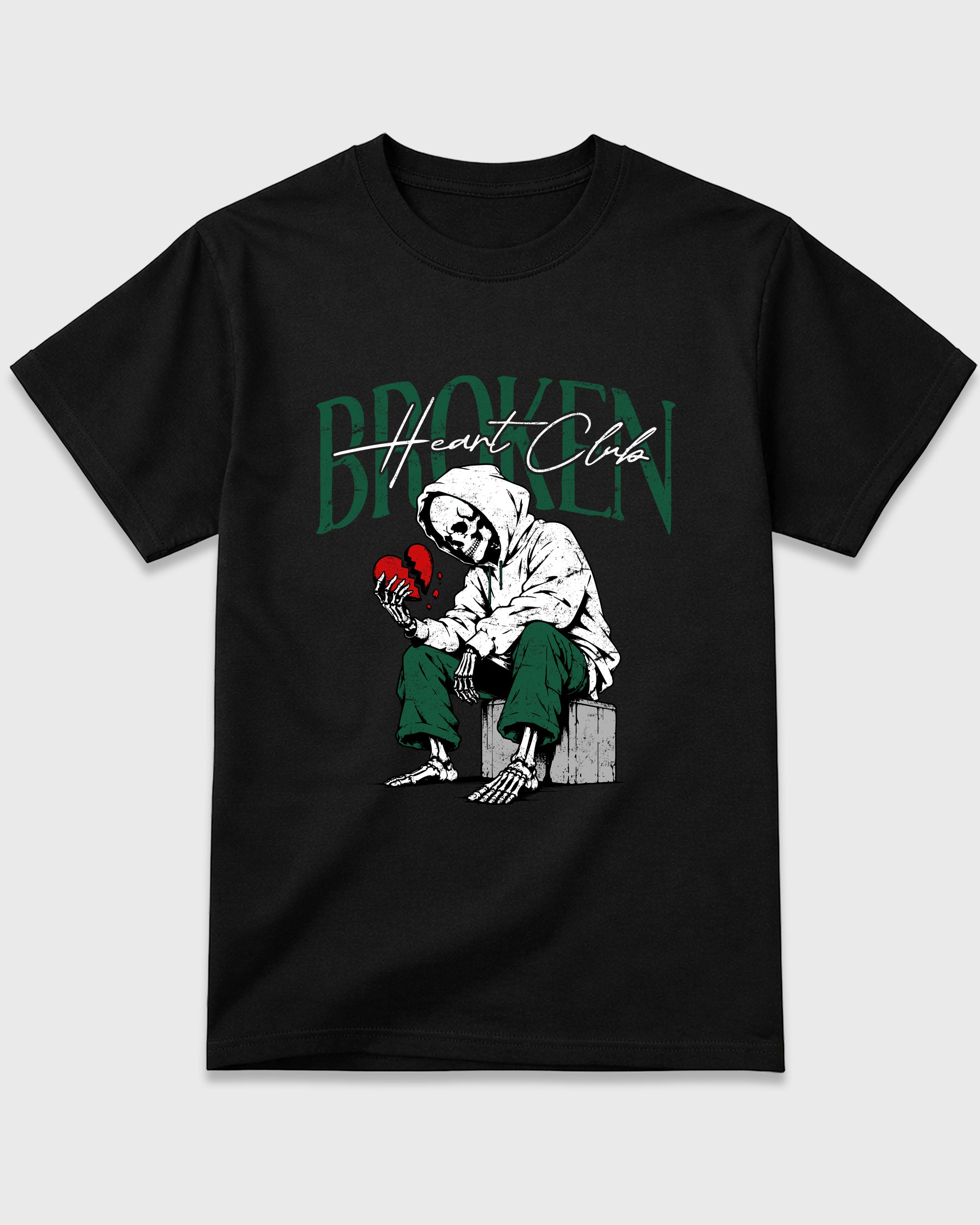 Broken Heart Club Graphic T-Shirt featuring original streetwear artwork designed to match the Air Jordan 14 Forest Green. Black 2 Graphic T-Shirt.