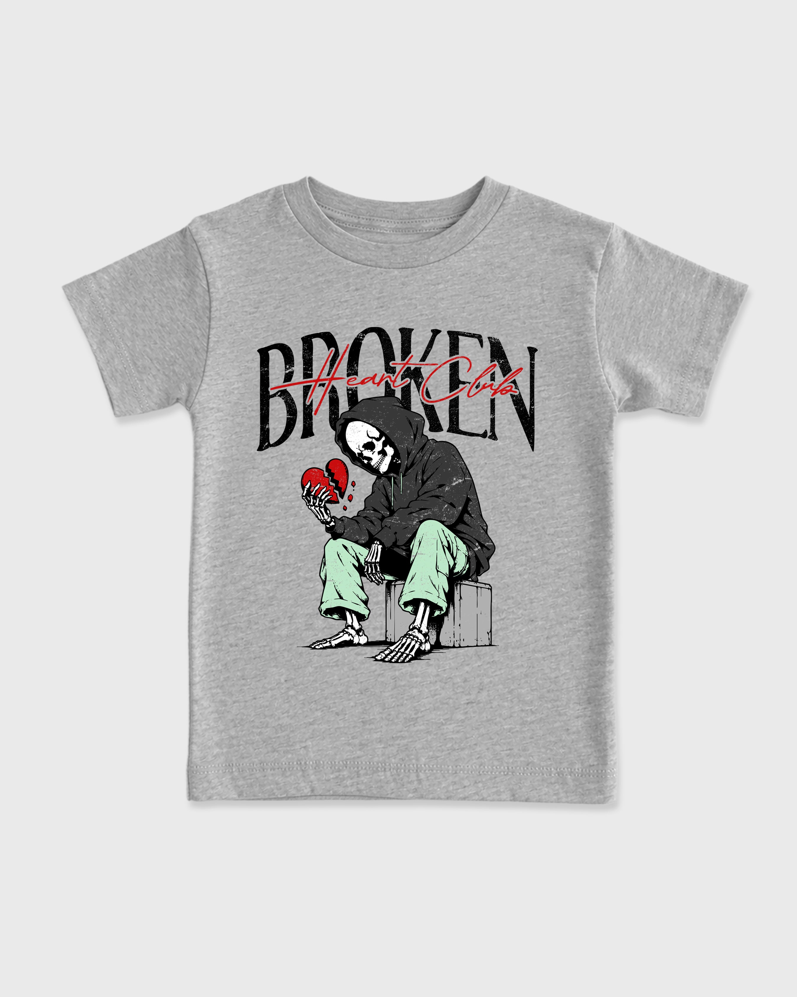 Broken Heart Club Baby & Kids Graphic T-Shirt featuring original artwork designed to match the Air Jordan 5 Halloween. Heather Grey 2 Kids Graphic Tee.