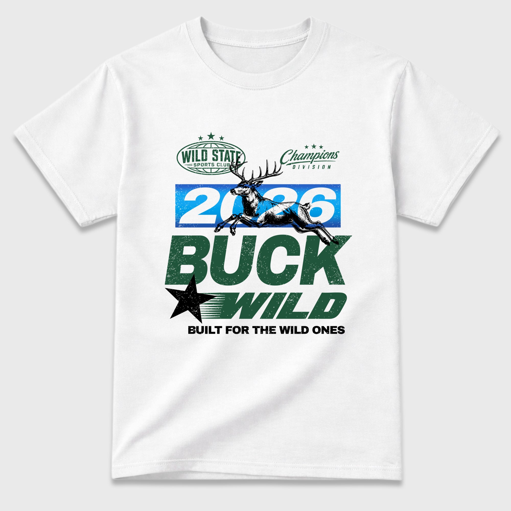 Buck Wild Graphic T-Shirt featuring original streetwear artwork designed to match the Air Jordan 12 Bucks. White 2 Graphic T-Shirt.