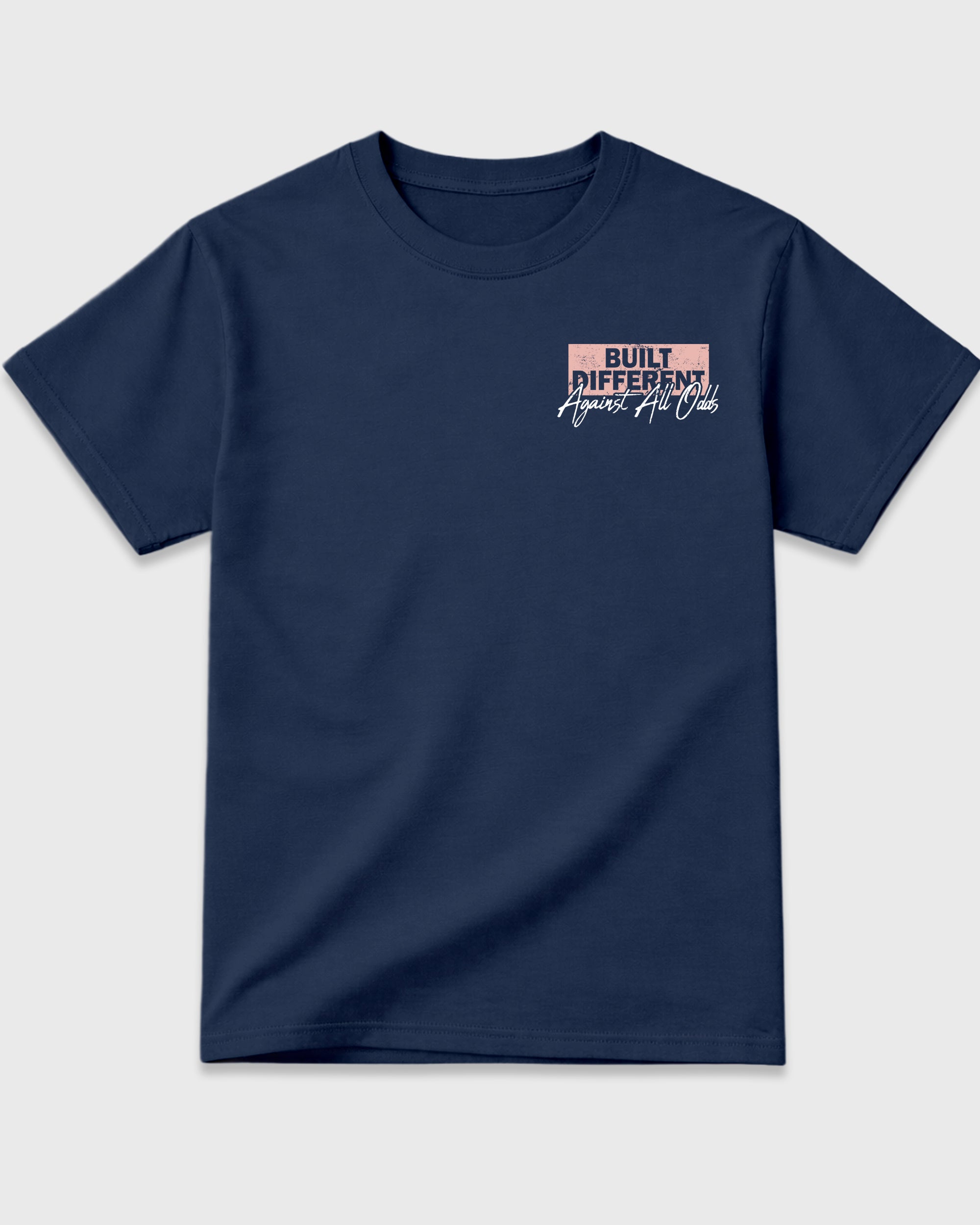 Built Different Against All Odds Navy Graphic T-Shirt - 2, sneaker tee made to match Air Jordan 11 Made For Locals sneakers with original graphic artwork for a coordinated sneaker outfit.