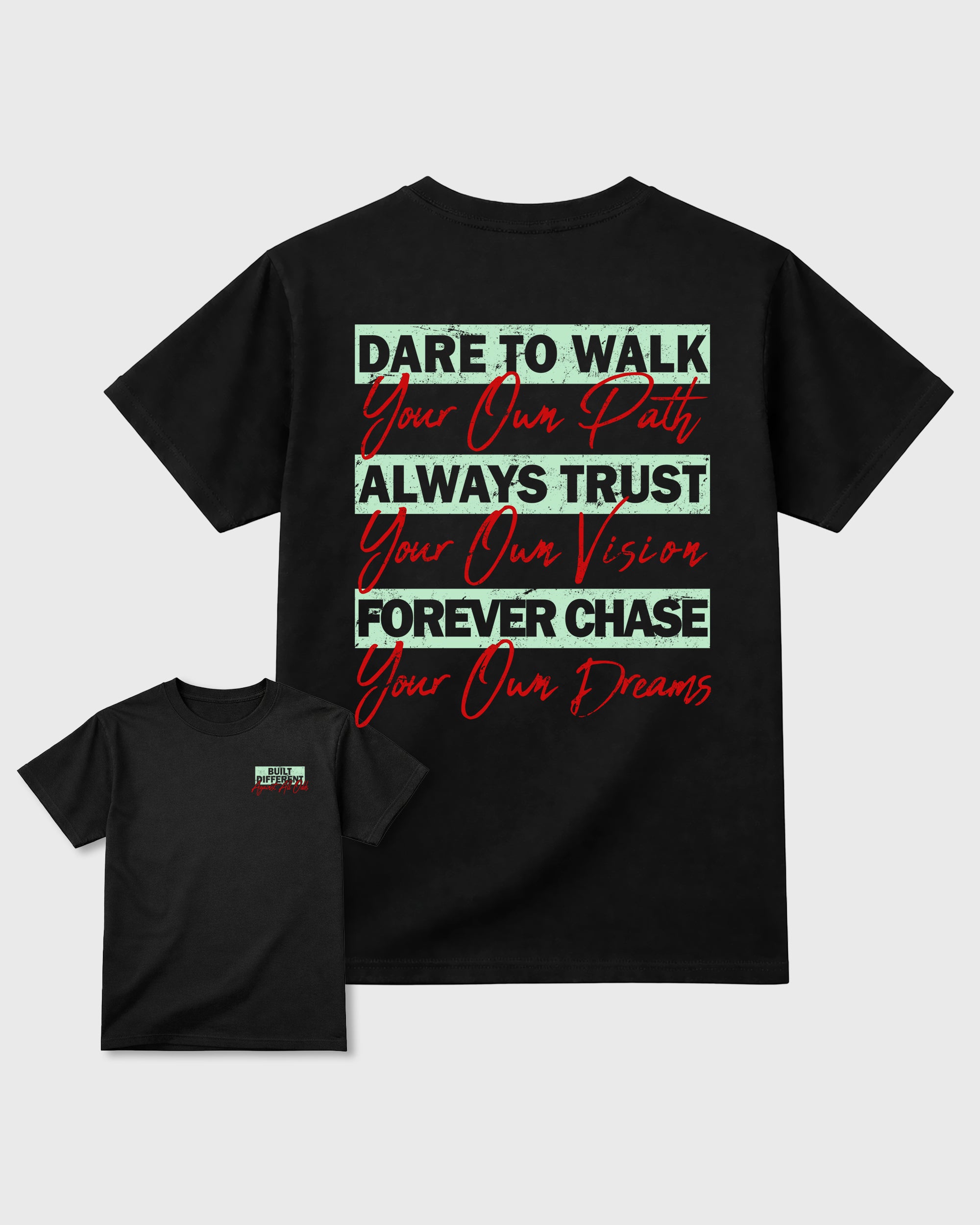 Built Different Against All Odds Black Graphic T-Shirt - 1, sneaker matching tee designed to match AJ5 Halloween sneakers for a coordinated sneaker outfit.