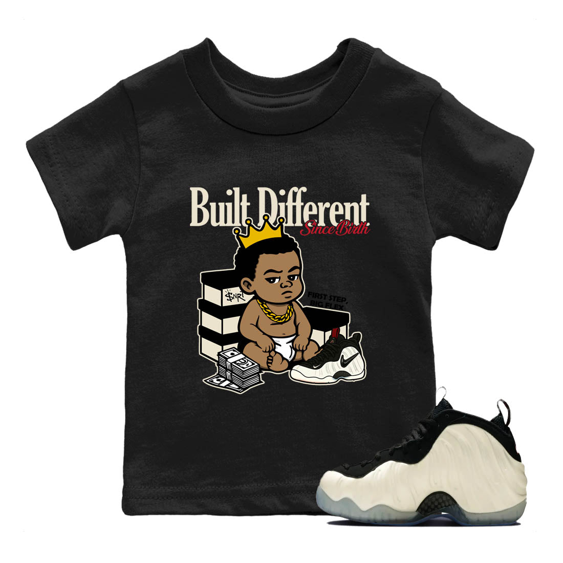 Sneaker Threads – Sneaker Tees To Match Air Foamposite One Pearl – Built Different Since Birth Youth Graphic Tee Black 1. Perfect for Jordan releases 2025 colorways.