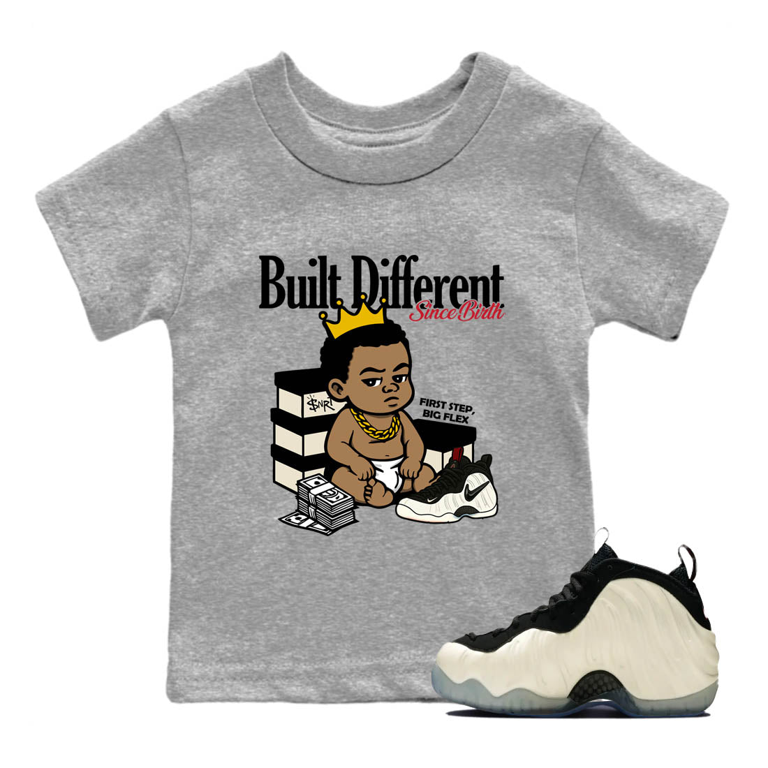 Sneaker Threads – Sneaker Tees To Match Air Foamposite One Pearl – Built Different Since Birth Youth Graphic Tee Heather Grey 1. Perfect for Jordan releases 2025 colorways.