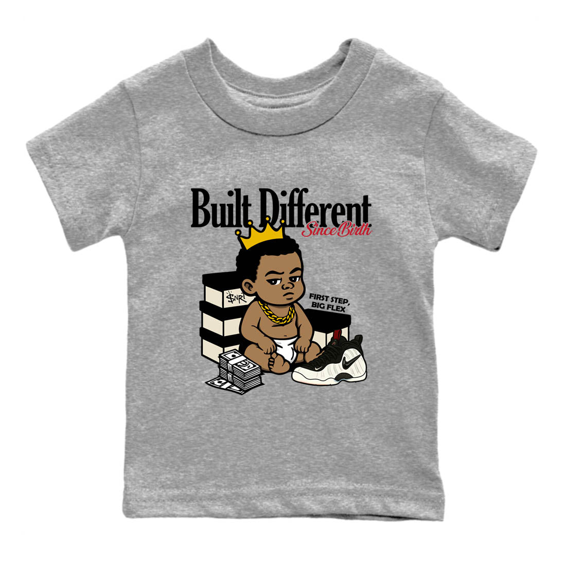 Sneaker Threads – Sneaker Tees To Match Air Foamposite One Pearl – Built Different Since Birth Youth Graphic Tee Heather Grey 2. Perfect for Jordan releases 2025 colorways.