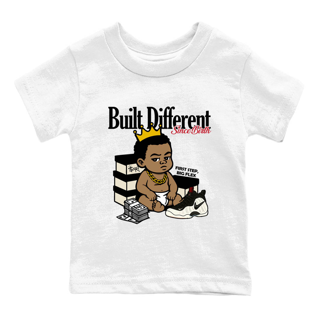 Sneaker Threads – Sneaker Tees To Match Air Foamposite One Pearl – Built Different Since Birth Youth Graphic Tee White 2. Perfect for Jordan releases 2025 colorways.