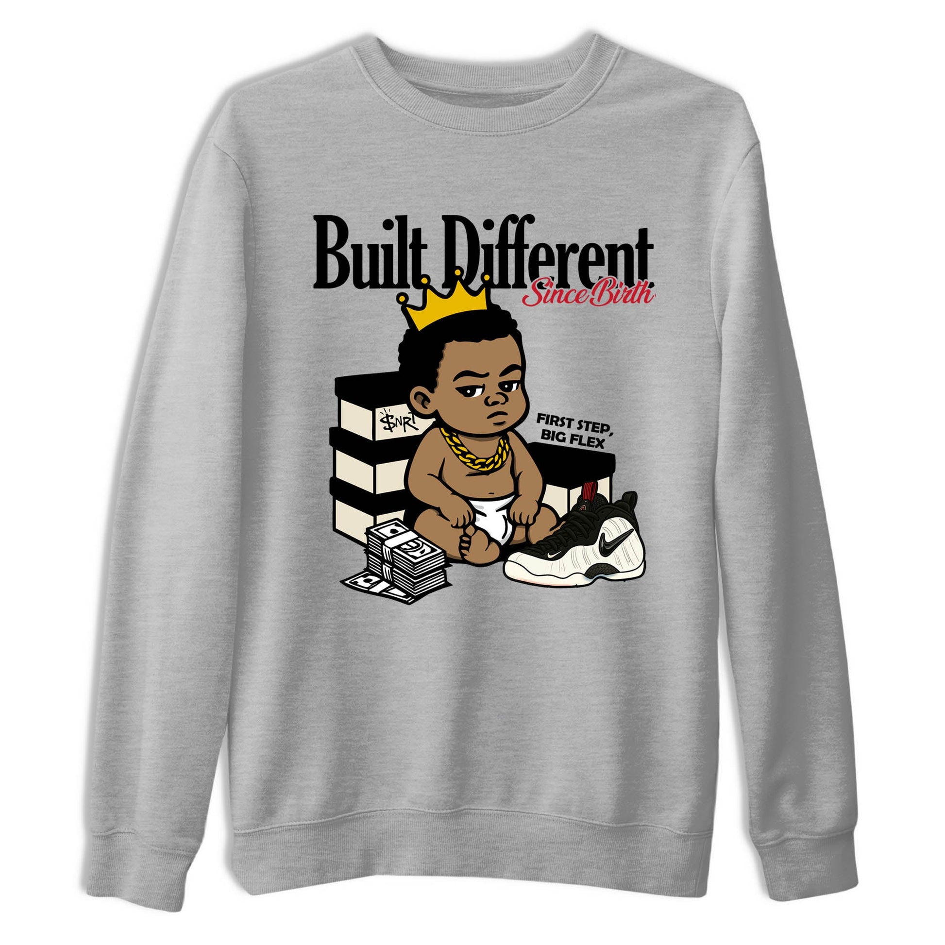 Sneaker Threads – Sneaker Tees To Match Air Foamposite One Pearl – Built Different Since Birth Graphic Tee Heather Grey 2. Perfect for Jordan releases 2025 colorways.