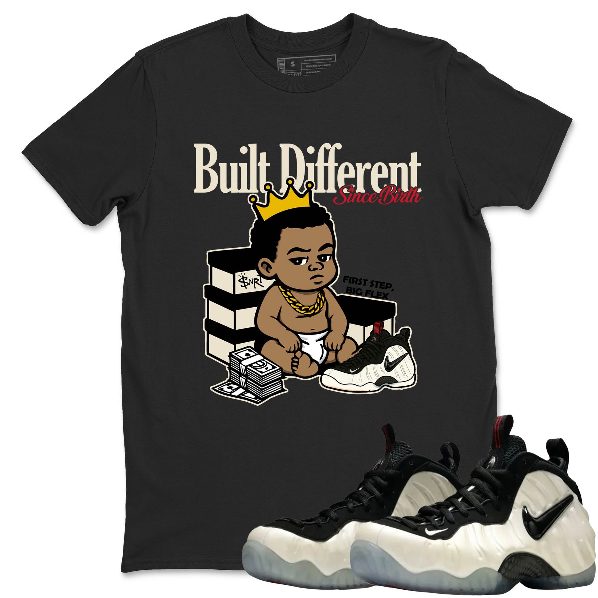 Sneaker Threads – Sneaker Tees To Match Air Foamposite One Pearl – Built Different Since Birth Graphic Tee Black 1. Perfect for Jordan releases 2025 colorways.