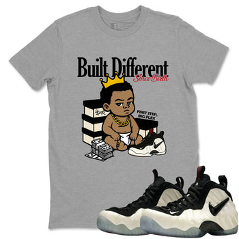 Sneaker Threads – Sneaker Tees To Match Air Foamposite One Pearl – Built Different Since Birth Graphic Tee Heather Grey 1. Perfect for Jordan releases 2025 colorways.
