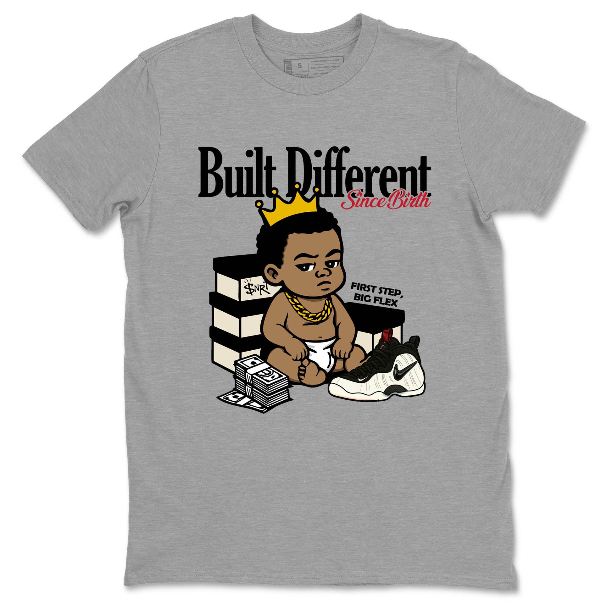 Sneaker Threads – Sneaker Tees To Match Air Foamposite One Pearl – Built Different Since Birth Graphic Tee Heather Grey 2. Perfect for Jordan releases 2025 colorways.