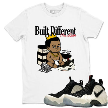 Sneaker Threads – Sneaker Tees To Match Air Foamposite One Pearl – Built Different Since Birth Graphic Tee White 1. Perfect for Jordan releases 2025 colorways.