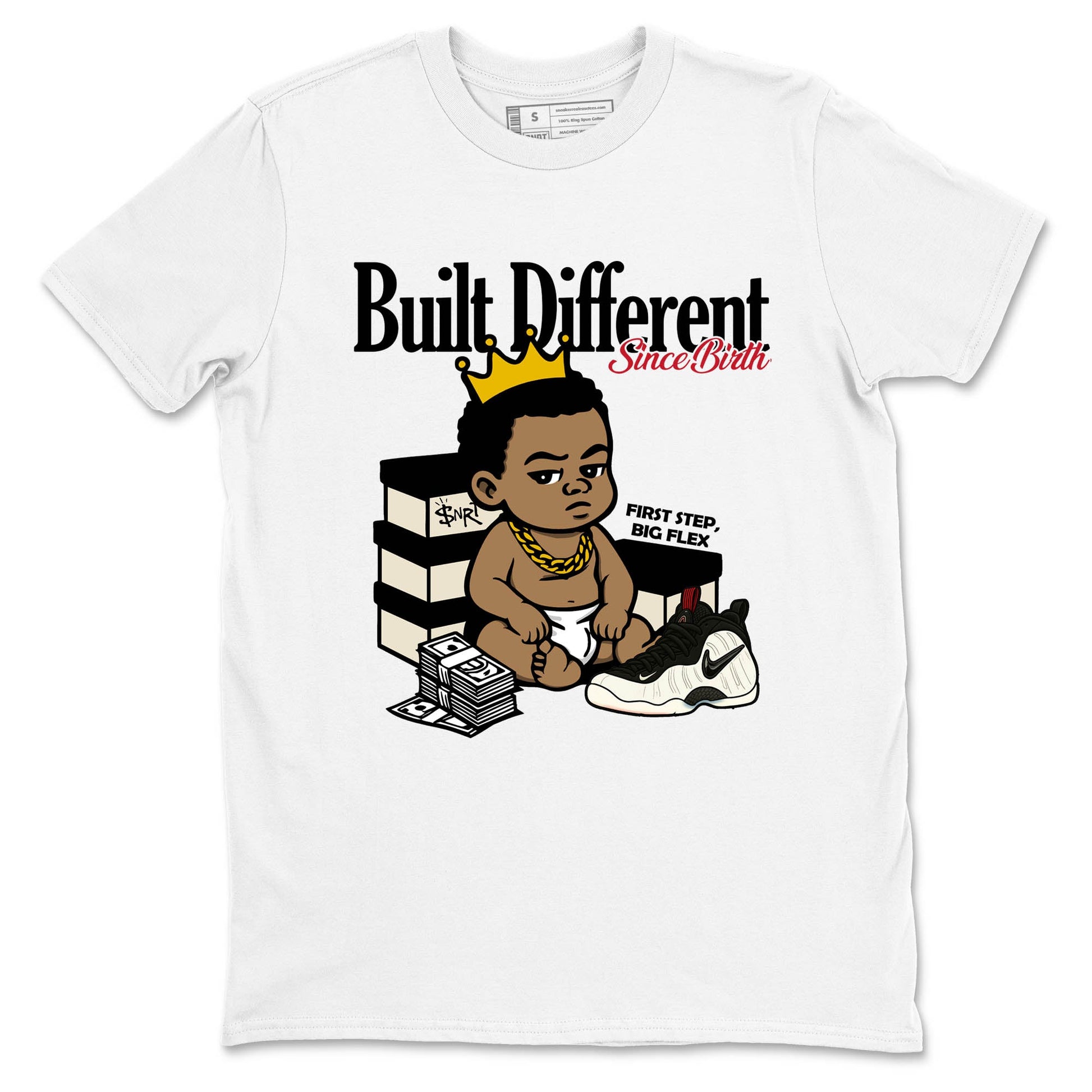 Sneaker Threads – Sneaker Tees To Match Air Foamposite One Pearl – Built Different Since Birth Graphic Tee White 2. Perfect for Jordan releases 2025 colorways.