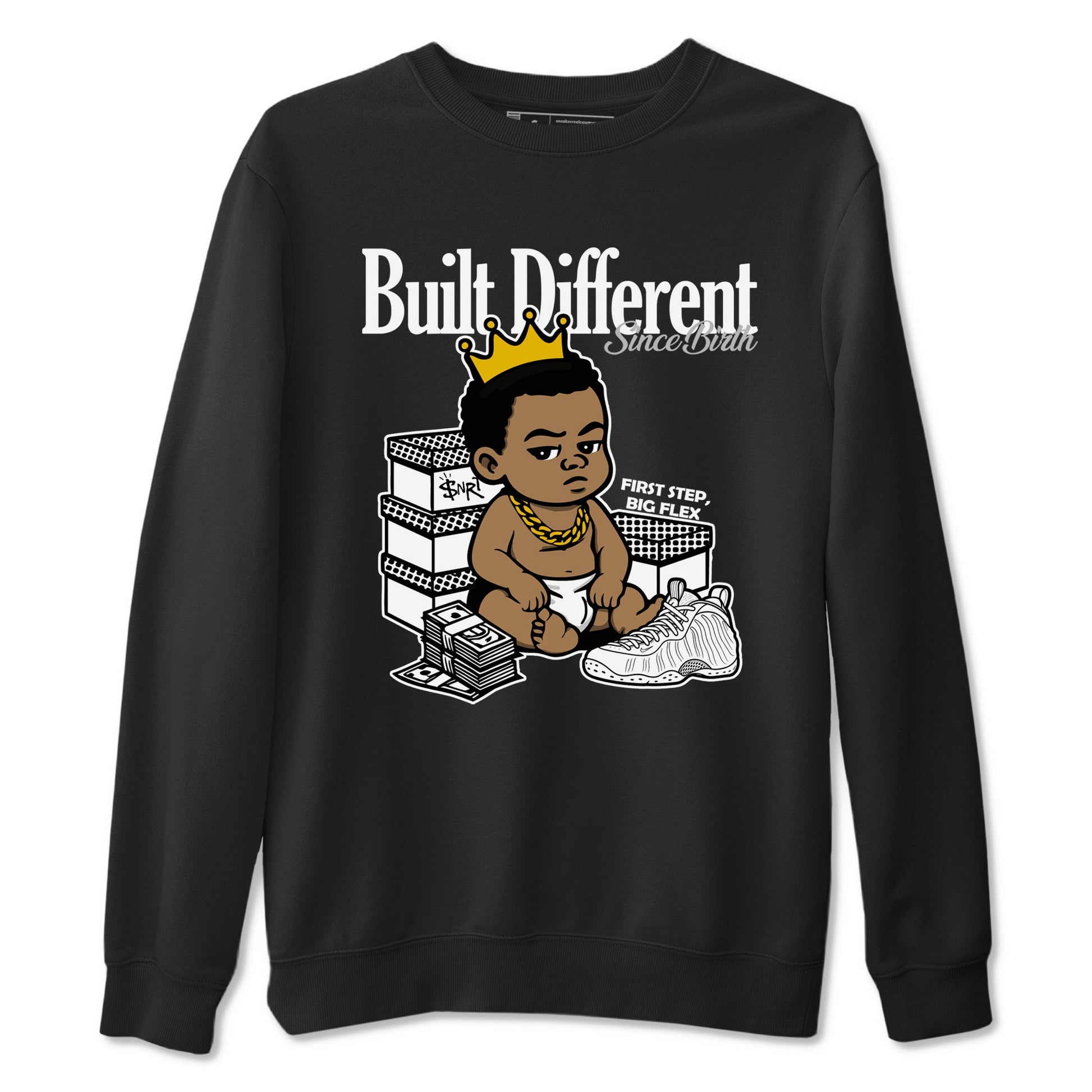 Built Different Since Birth sneaker match t-shirt styled to complete your fit with the Air Foamposite One Triple White sneakers, shown in Black 2.